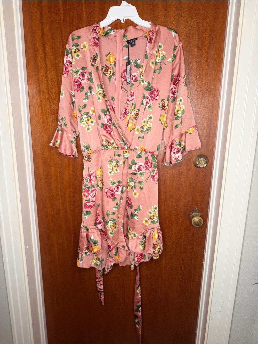 Boohoo Pink Floral Wrap Shorts Romper